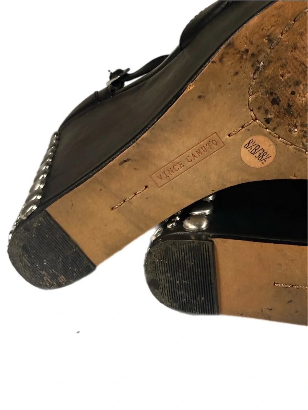 Vince Camuto | Black Studded Platform T-Strap Wedges